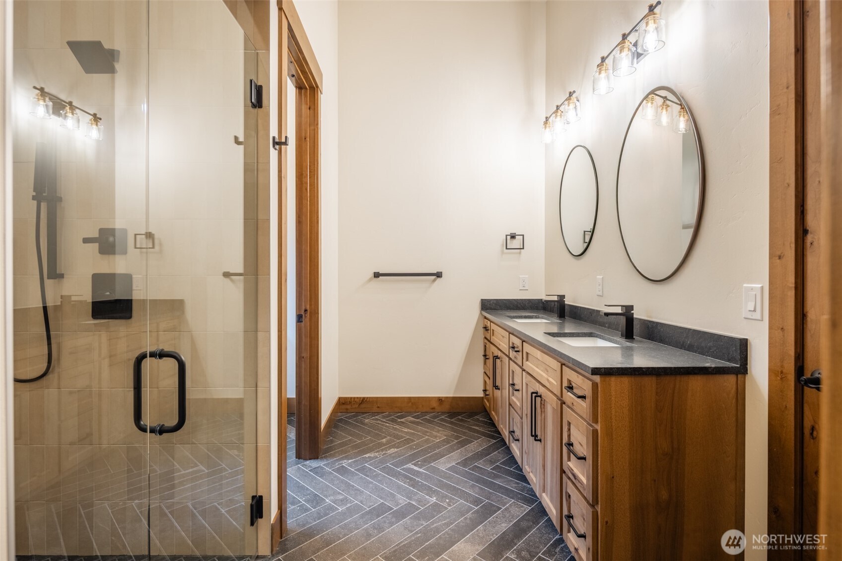 110 Bitterroot Lane Ronald, WA 98940 - Photo 17 of 28 a bathroom with a granite countertop sink a mirror and shower