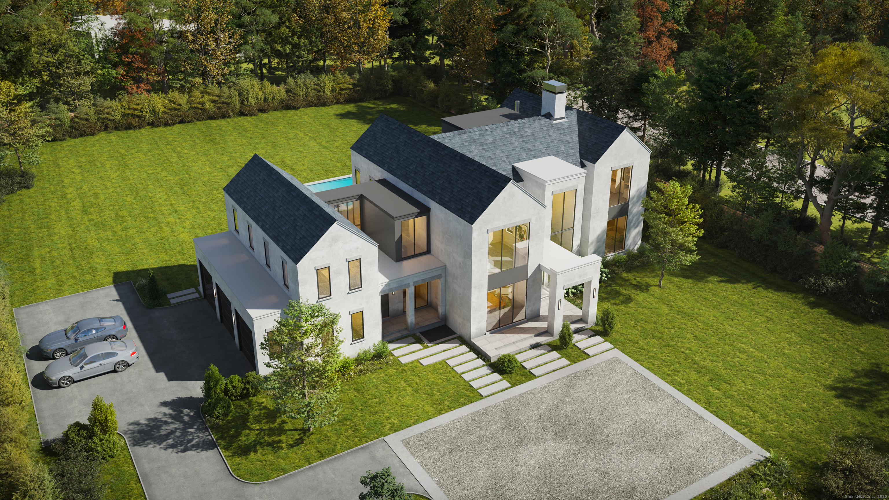 14 Burr School Road Westport, CT 06880 - Photo 3 of 16 an aerial view of a house with a garden and lake view