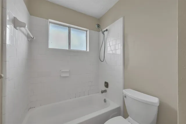 a bathroom with a toilet and a bathtub