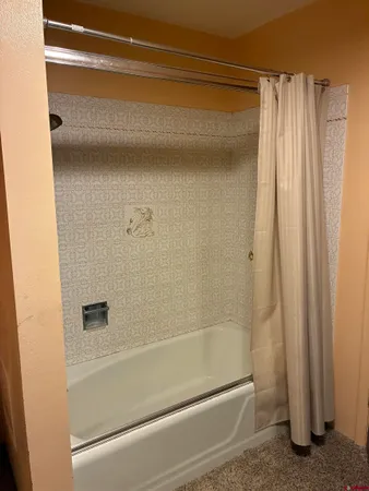 a bathroom with a shower and a bath tub