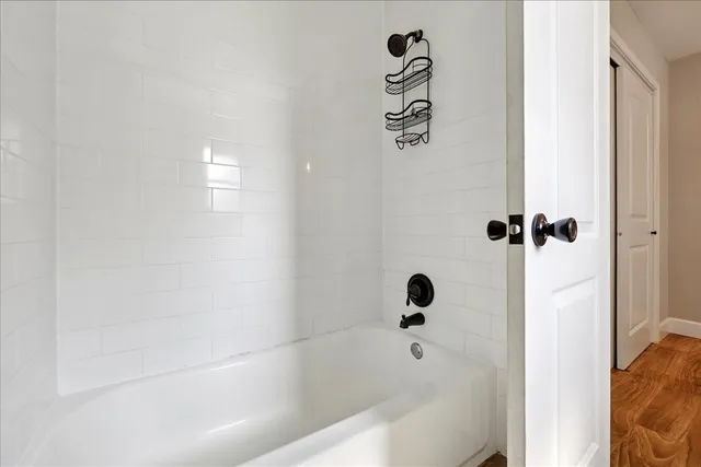 a bathroom with a bathtub