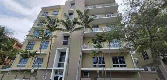 a front view of a multi story building