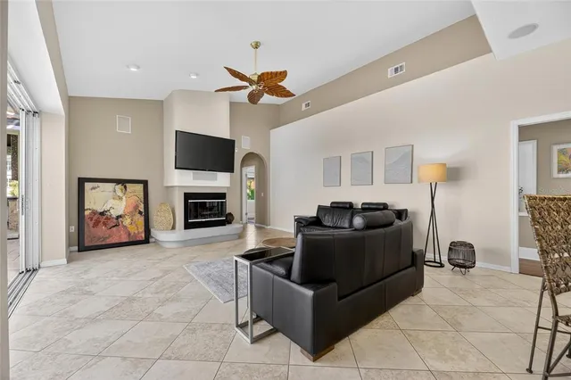 a view of a dining room with furniture and window