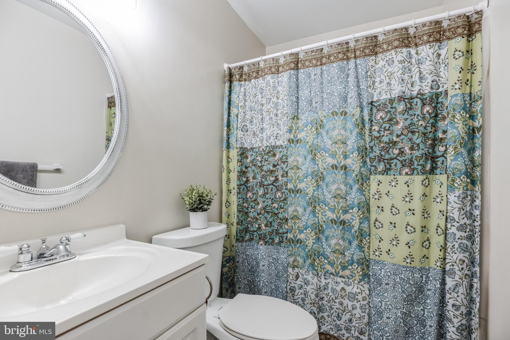 680 Small Reward Road Huntingtown, MD 20639 - Photo 16 of 40 a bathroom with a sink a toilet and shower curtain