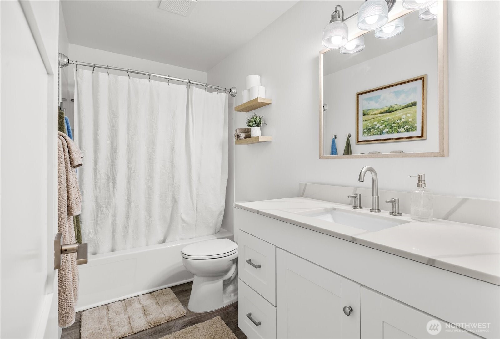13425 North Echo Lake Road Snohomish, WA 98296 - Photo 17 of 39 a bathroom with a granite countertop sink mirror vanity and toilet