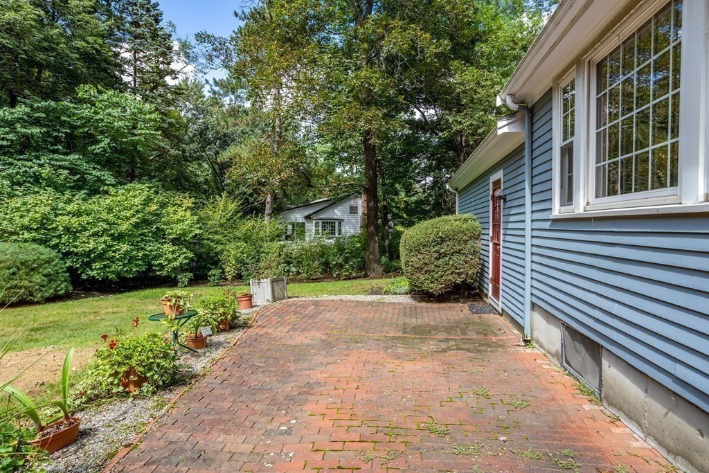 2 Jefferson Drive Acton, MA 01720 - Photo 36 of 38 a view of a backyard with potted plants and large trees