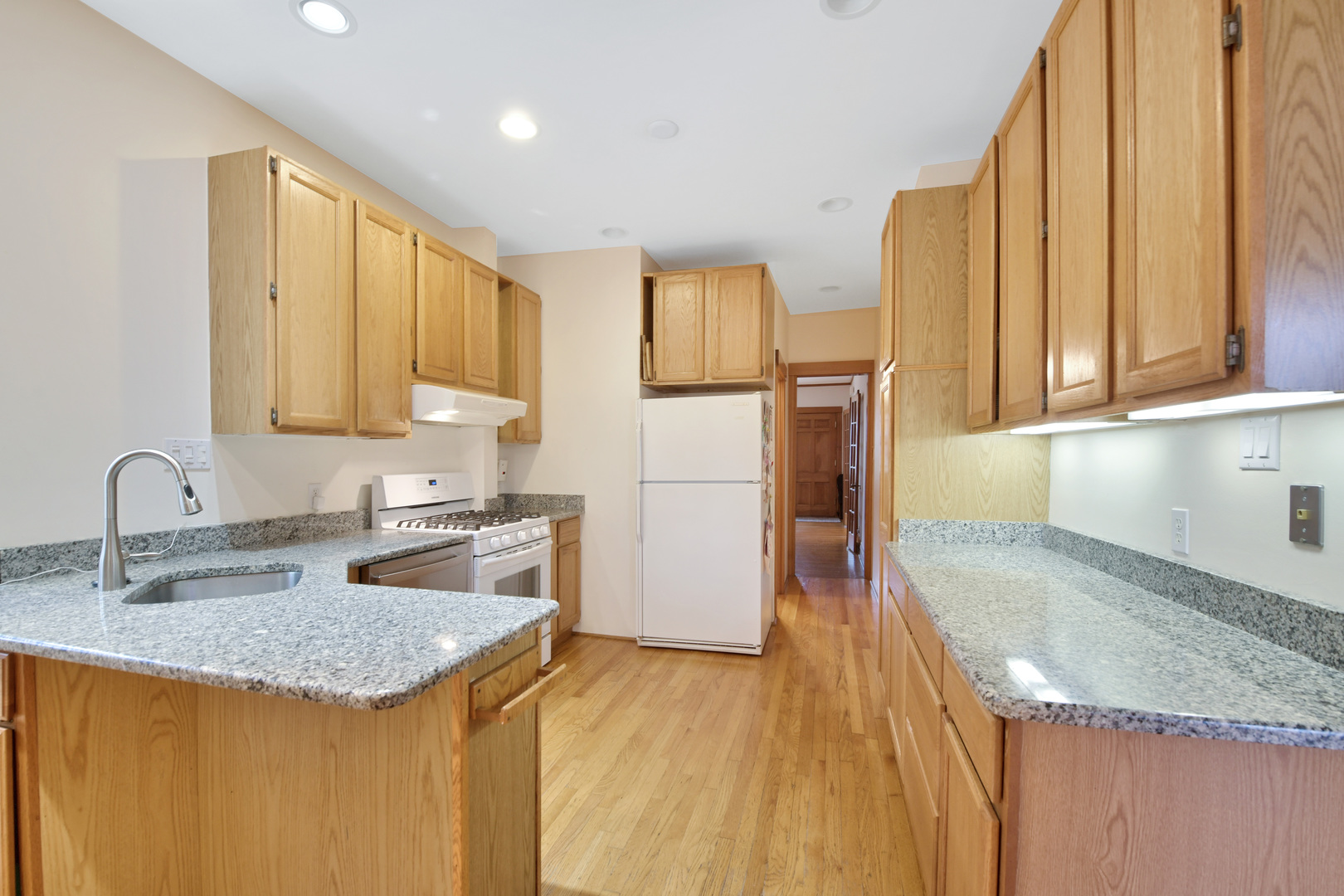 1726 Wesley Avenue Evanston, IL 60201 - Photo 11 of 27 a kitchen with granite countertop a sink a counter top space stainless steel appliances and cabinets