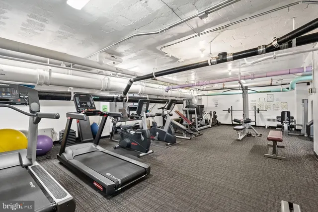 a view of a room with gym equipment