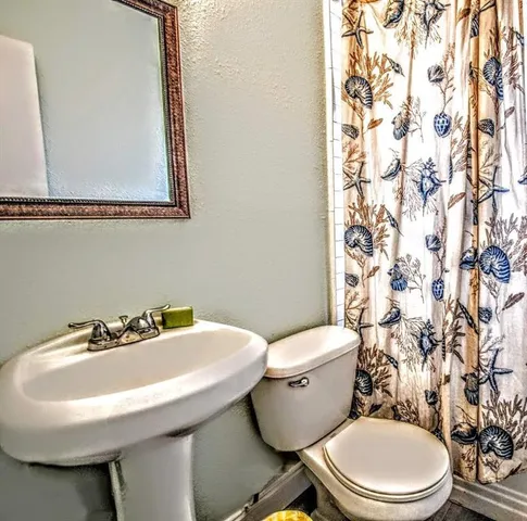 a bathroom with a sink a mirror and a toilet