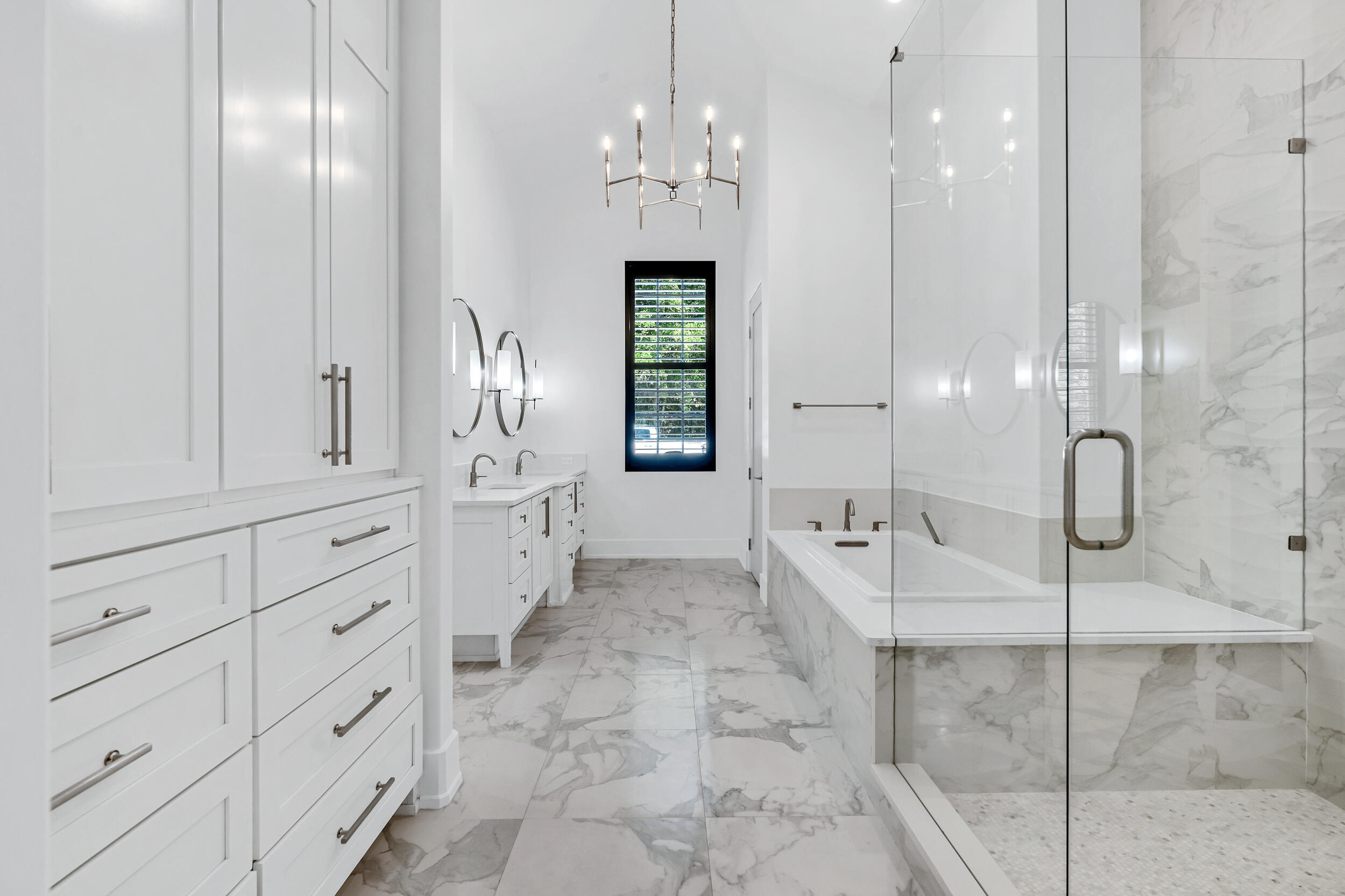 95 Tyler Santa Rosa Beach, FL 32459 - Photo 27 of 58 a spacious bathroom with a granite countertop sink a mirror and shower