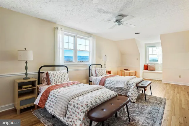 a view of a city with mountains in the background