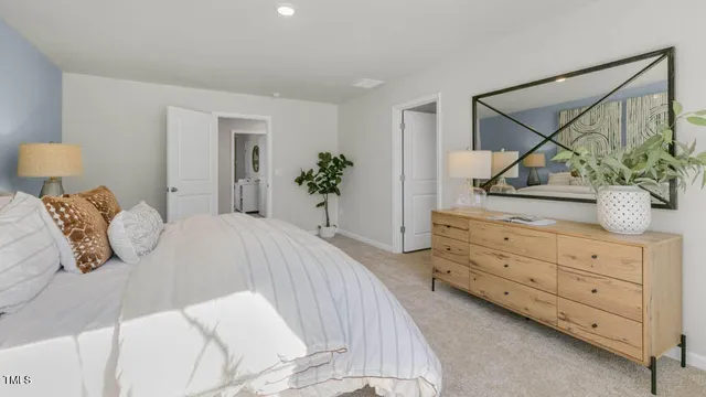 a bedroom with a bed and a dresser