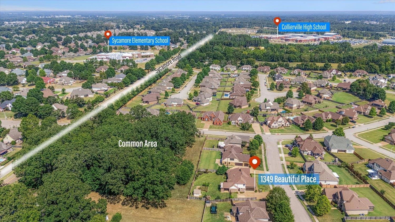 1349 Beautiful Place Collierville, TN 38017 - Photo 14 of 40 an aerial view of a city with lots of residential buildings