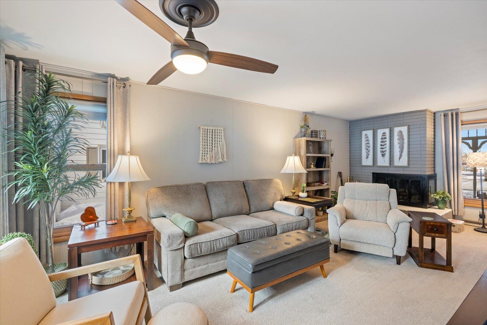 502 North Inner Drive Hibbing, MN 55746 - Photo 27 of 57 Living room with a ceiling fan and a fireplace