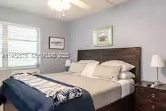 a bedroom with a bed and a night stand