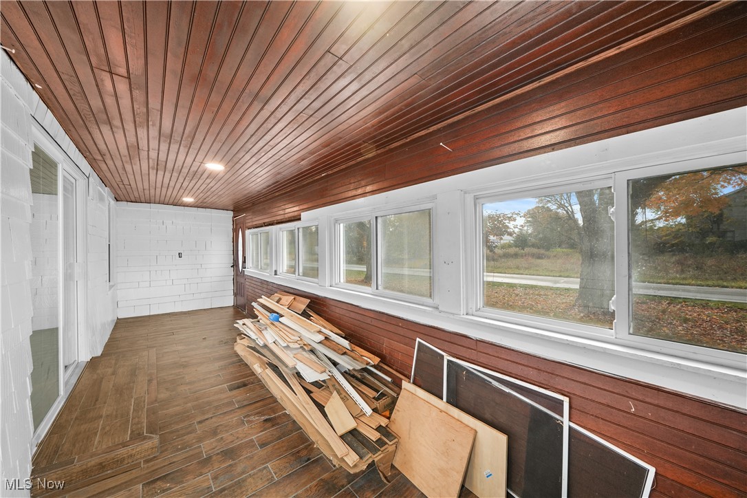 14080 Nash Road Burton, OH 44021 - Photo 21 of 49 Unfurnished sunroom featuring wooden ceiling