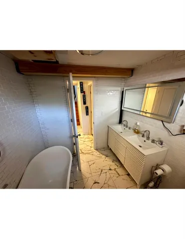 a storage room with washer and