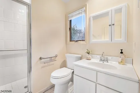 a bathroom with a sink mirror vanity and toilet