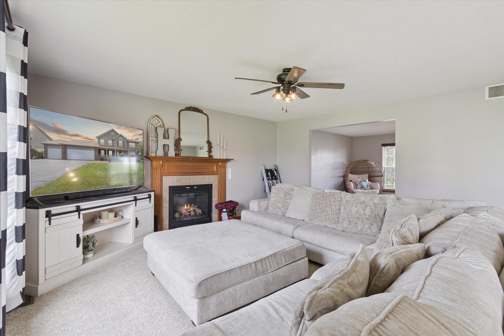 1442 Rock Island Road Davis Junction, IL 61020 - Photo 15 of 63 a living room with furniture a fireplace and a flat screen tv