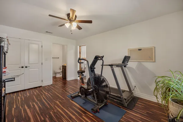 a view of a room with gym equipment