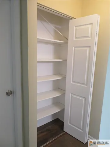 a view of walk in closet with empty racks