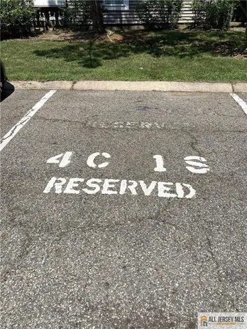 a view of a yard with a trampoline