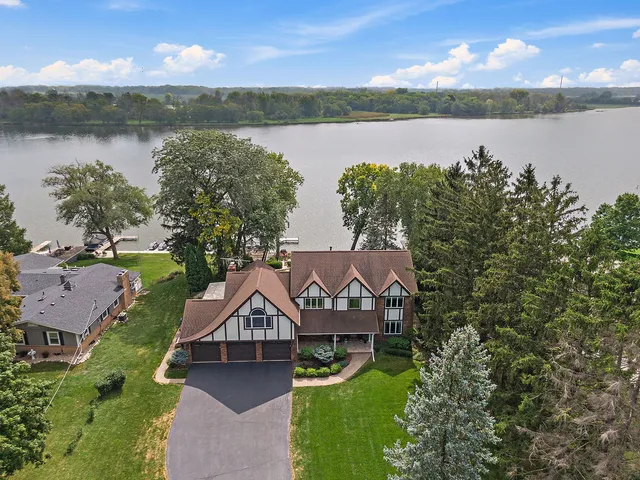 a view of a lake with a mountain in the background