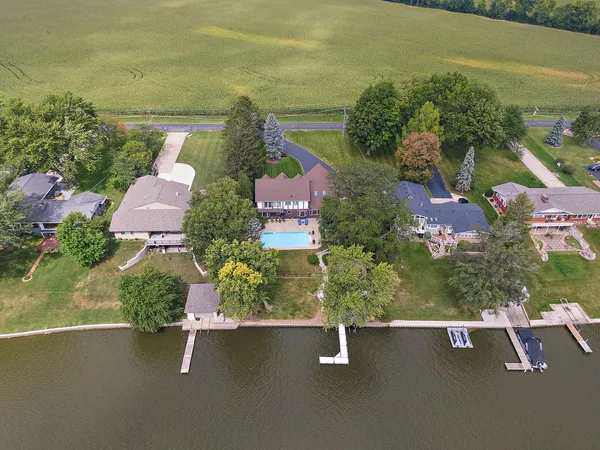 a view of a lake with houses