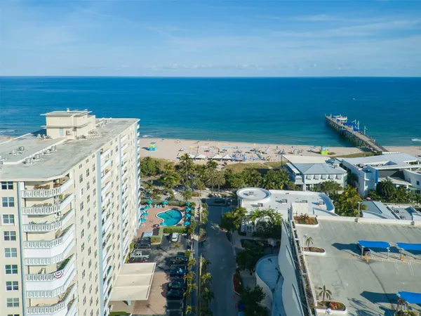 an aerial view of beach and ocean