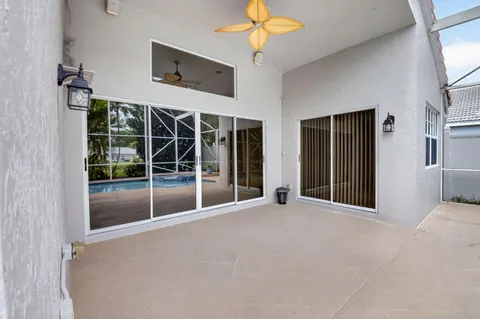 a view of a swimming pool with a garden