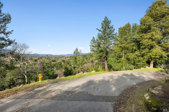 a view of a road with a trees in the background
