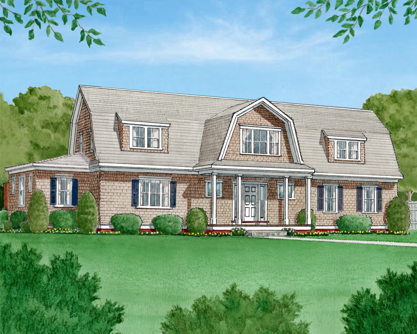 front view of a house with a yard