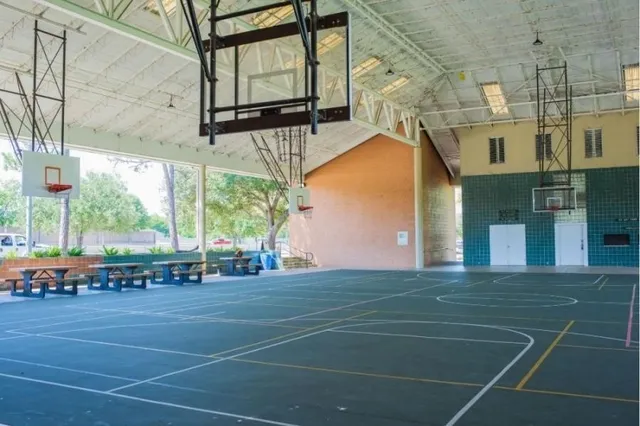 a view of a building with a street