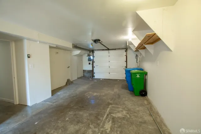 a view of a garage with furniture
