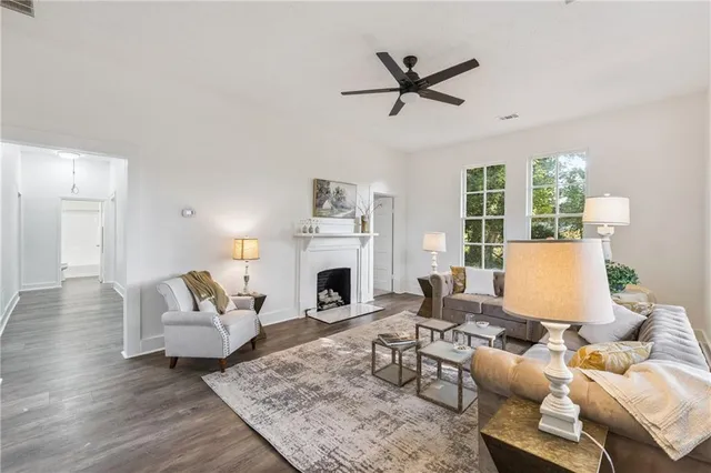 a living room with furniture or fireplace and a large window