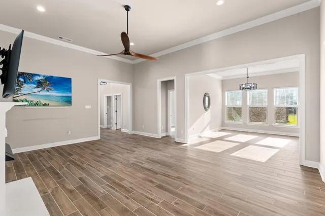 a view of a room with windows