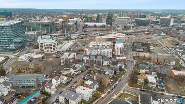 an aerial view of a city