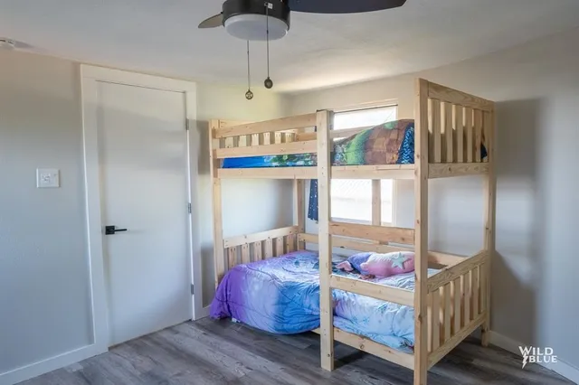 a bedroom with bunk bed