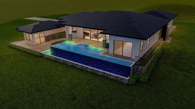 a roof deck with table and chairs under an umbrella