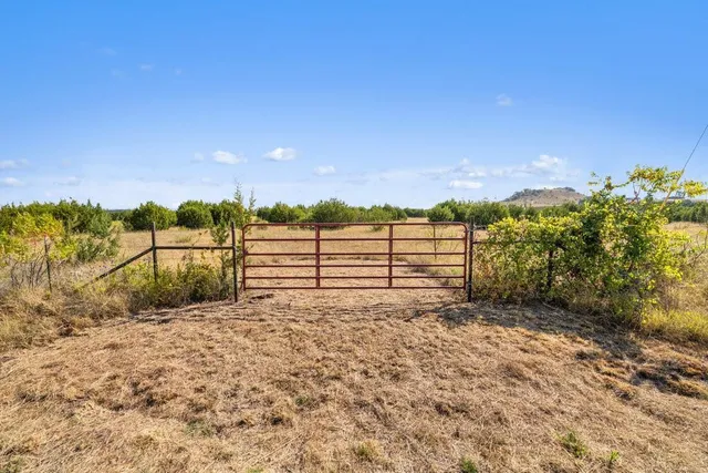a view of a yard with wooden fence