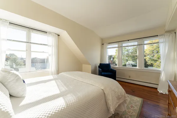a bathroom with a large window