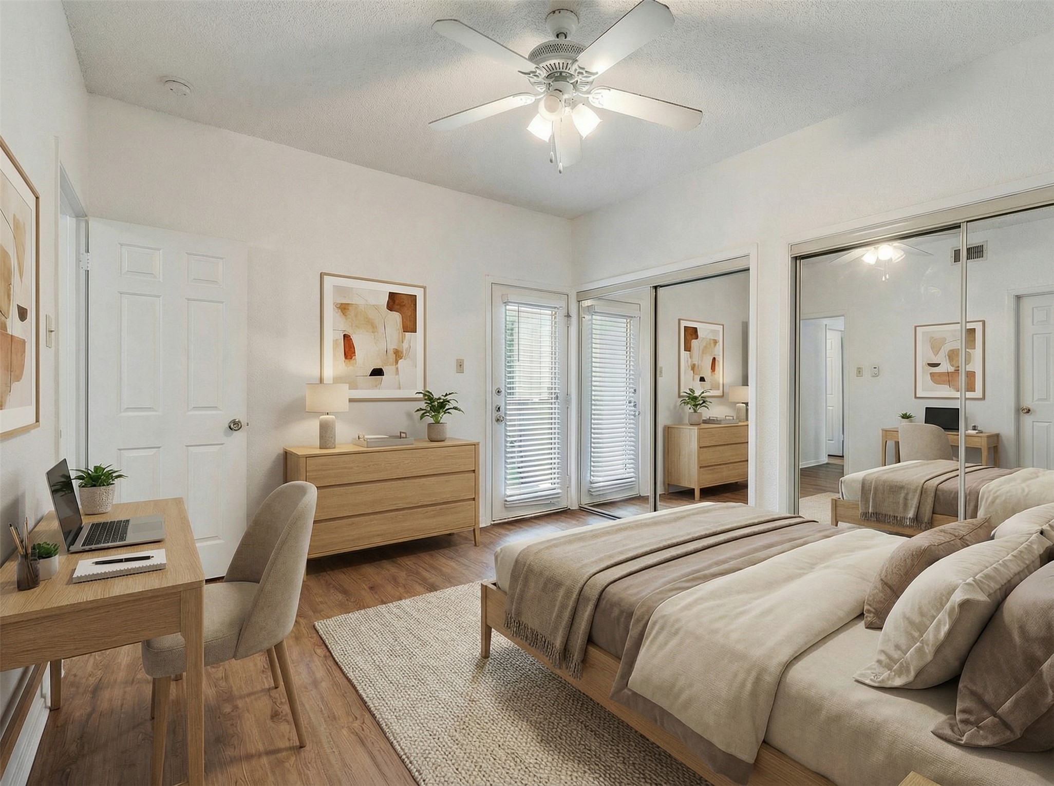 807 West 25th Street, Unit 214 Austin, TX 78705 - Photo 6 of 26 a bedroom with a bed and a chandelier