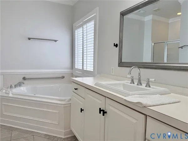 a bathroom with a bathtub a sink a mirror and a shower