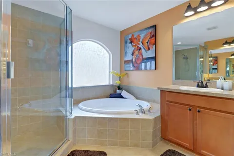 a bathroom with a sink a mirror and a shower