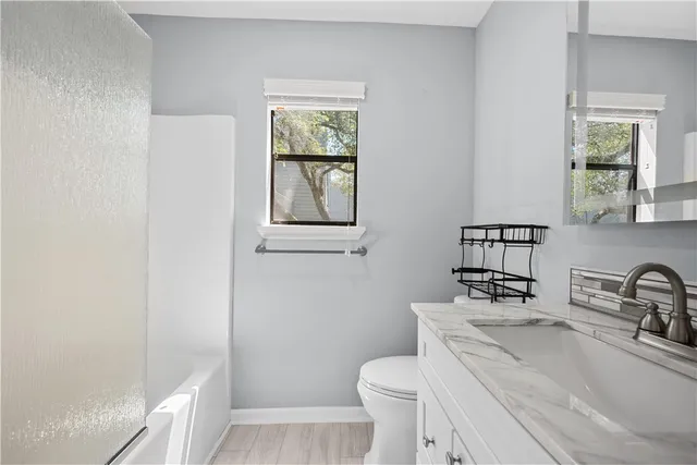 a bathroom with a sink toilet and vanity
