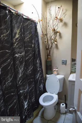 a white toilet sitting next to a shower curtain