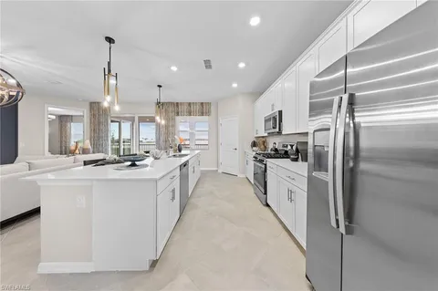 a front view of a house with a yard and potted plants