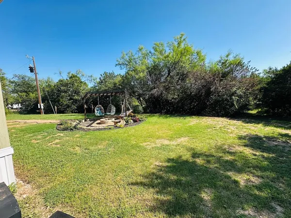 a view of a swimming pool with a yard