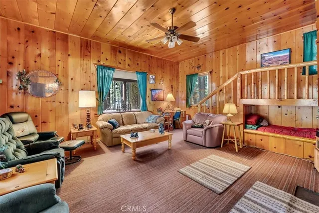 a living room with furniture and a rug
