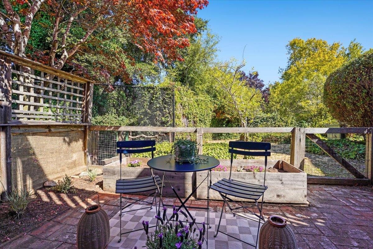113 Tree Frog Lane Santa Cruz, CA 95060 - Photo 26 of 49 a view of a patio with table and chairs and potted plants